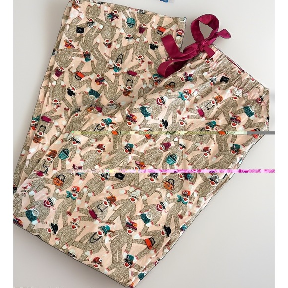 Nick & Nora Other - Nick & Nora Pajama Pants Womens L Sock Monkey Shopping Print Pink Cotton Sleepwe
